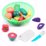 Fruits and Vegetables Set in One Basket with Chopper Board & Knife for Kids, Fruit & Vegetable Combo (Green Basket)
