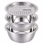 3 in 1 Stainless Steel Slicer, Strainer & Salad Bowl
