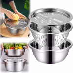 3 in 1 Stainless Steel Slicer, Strainer & Salad Bowl - Image 4