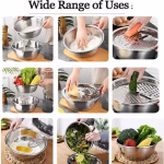 3 in 1 Stainless Steel Slicer, Strainer & Salad Bowl - Image 3