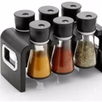 Shopkwik Store Round Shape Transparent 6 Piece Jar Spice Rack Kitchen Spices and Masala Storage (Black) (6 - Pcs Spice Rack)