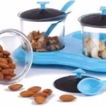 Shopkwik 3 in 1 Multipurpose Dining Achar Jars & Stand, Container Pickle Plastic Storage Jar/Dryfruit Jar/Sauce Jar/Serving Dinner Condiment Set Color May Vary : (Green/Orange/Blue).