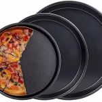 Shopkwik Carbon Steel Pizza Baking Pan - Set of 3 Carbon Steel Pizza Pan Tray for Baking in Microwave Oven Non Stick Set of 3 Black