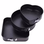 Shopkwik Cake Tin Teflon Coated Non Stick Pan Cake Mould Set of 3 - Heart Square Round Shapes with Loose Base -Easy Washable - Quick Release Springform Baking Pan Shapes - for Oven(3 PCS, Black)