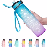 Shopkwik 32Oz Motivational Fitness Sports Water Bottle With Time Marker&Straw,Large Wide Mouth Leakproof Durable Bpa Free Non-Toxic-Ombre Green Purple (Plastic,Pack Of 1 Bottle),32 fluid_ounce
