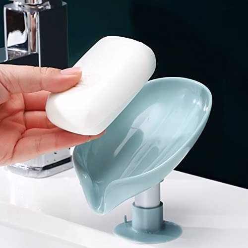 41d0EGbUEFL.avif Leaf-Shape Soap Dish with Suction Cup – Self Draining - Image 1