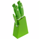 Shopkwik Knife Set for Kitchen with Stand, Knife Set for Kitchen use, Knife Holder for Kitchen with Knife 5-Pieces Knife Stand (Plastic) + 4 Knife + 1 Peeler (Green)