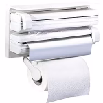 Shopkwik Triple Paper Roll Dispenser Foil Cling Film Tissue Paper Roll Holder Tissue Holder Wall Mounted Plastic Stand Paper/Foil/Cling Wrap Kitchen Stand