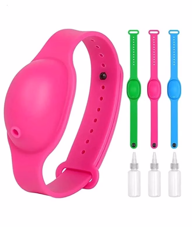 41yafe2lmkL-jpg.avif Shopkwik Portable Hand Sanitizer Dispenser Bracelet Silicone Refillable Wristband Hand Dispenser Pumps Sports Wristbands for Outdoor Travel, Colour May Vary (Pack of 3) - Image 1