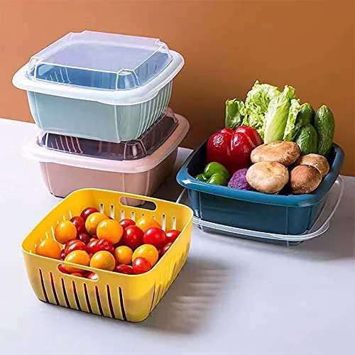 515McUGz2hL-jpg.avif Shopkwik 2 in 1 Multi Function Filter Basket Bowl Set Filter Bowl Set, Double-Layer Drain Basin and Basket, Clean, Wash, Mix Fruit, Convenient for Fruit & Vegetable Washing (Pack of 2) - Image 1