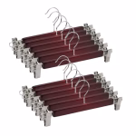 Shopkwik Wooden Clip Hanger Space-Saving Skirt Holders Central Heavy Closet, Pants and Shorts Hangers, Ridged Non-Slip with Pinch Clips, 360-Rotating Chrome Swivel Hook (Walnut, 1 Pc)