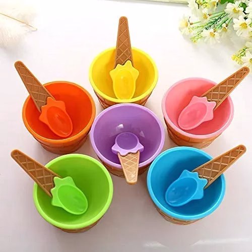 51B_-AID4bL-jpg.avif Shopkwik 6 Pieces Ice Cream Bowl Colorful Ice Cream Cup with Spoons-Ice Cream Dessert Bowls Waffle Cup Set Maggie Bowl Salad Cup Fruit Bowl (Multicolour) - Image 1
