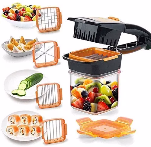 51GFK-qPOSL-jpg.avif Shopkwik Multifunction Nicer - 5 in 1 Plastic Slicer Vegetable & Fruits Cutter, Stainless Steel Blades Chopper, Peeler with Container Onion Cutter, Vegetable, Fruit (Pack of 1)… - Image 1
