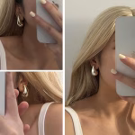 Celebrity Inspired Stylish Gold Silver Plated Teardrop Earrings Dupes for Women Girls Teenagers Trending Oversized Lightweight Statement Waterdrop Earrings - Image 5