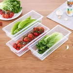 Shopkwik Food Storage Container with Removable Drain Plate and Lid Fridge Storage Box Stackable Plastic Freezer Storage Containers To Keep Fresh for Meat, Vegetables, Fruits etc. (1500ml, 2 Piece)