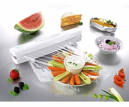 51Os6ZZpeuL-jpg.avif Shopkwik Aluminium Food Foil Plastic Dispenser Wraptastic Wrap for Food Packing Home Essentials - Food Wrapper Dispenser, Multicolour - Image 1