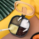 Shopkwik Seasoning Container 4 Compartments Seasoning Box Spice Jar Condiment Container Kitchen Spice Box Salt Jar with Spoons
