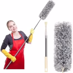 Shopkwik Microfiber Feather Duster Bendable & Extendable Fan Cleaning Duster with 100 inches Expandable Pole Handle Washable Duster for High Ceiling Fans, Window Blinds, Furniture (Grey)
