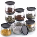 Shopkwik Airtight Handi Shape Container Jar for Kitchen - 900ml Jar Set for Kitchen Storage - Unbreakable Plastic Jar with Air-Tight Design(Black) (6)
