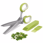 Shopkwik Herb Cutter Scissors 5 Blade Scissors Kitchen Multipurpose Cutting Shear with 5 Stainless Steel Blades & Safety Cover & Cleaning Comb Cilantro Scissors Sharp Shredding Shears Herb Scissors Set (Green