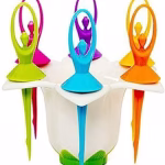 Shopkwik Plastic Dancing Doll Fruit Fork Set of 6 with Stand for Kids and Adults (Multicolor)