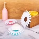 Shopkwik Flower Shape Portable Soap Dish Holder Soap Case with Liquid Drain Plate for Bathroom and Kitchen Set of 3(Flower Soap Dish Holder)