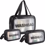 Shopkwik Clear Toiletry Bag, Wash Make Up Bag PVC Waterproof Zippered Cosmetic Bag, Portable Carry Pouch for Women Men (Set of 3 Bag Black)