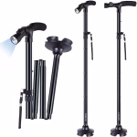 Shopkwik Folding Cane with Led Light- Non-Slip Grip Handle for Men & Women,Collapsible Walking Stick,Adjustable Walking Cane Base for Hiking Camping Black