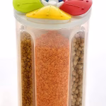 Shopkwik 4 Sections Flower Container Jar - 1 Pcs Plastic Grocery Container with Lid Box, Air Tight Transparent Easy Open Close Food, Grain, Cereal Dispenser Storage for Kitchen (2500ml, Multicolor)