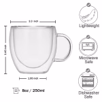 Double Wall Glass Insulated Coffee/ Tea Cup/Mug With Handle - 1 Piece - Image 6