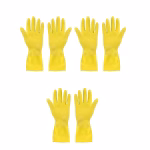 Shopkwik Reusable Large Yellow Gloves - 3 Pair Rubber Cleaning Gloves, Dishwashing Gloves, Kitchen Cleaning, Working, Painting, Gardening, Pet Care || (Free Size, Yellow)