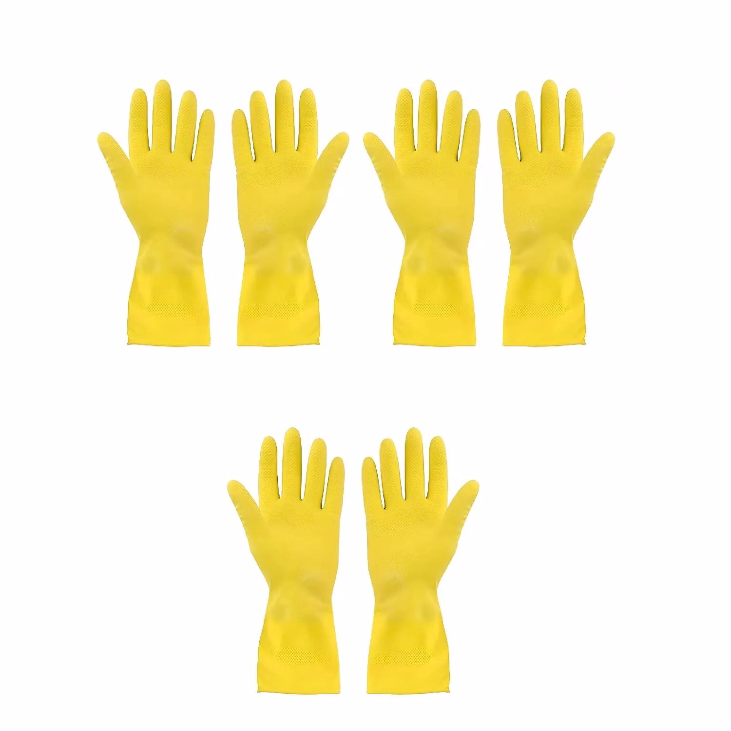 61gcDAtStDL._SL1500-jpg.avif Shopkwik Reusable Large Yellow Gloves - 3 Pair Rubber Cleaning Gloves, Dishwashing Gloves, Kitchen Cleaning, Working, Painting, Gardening, Pet Care || (Free Size, Yellow) - Image 1