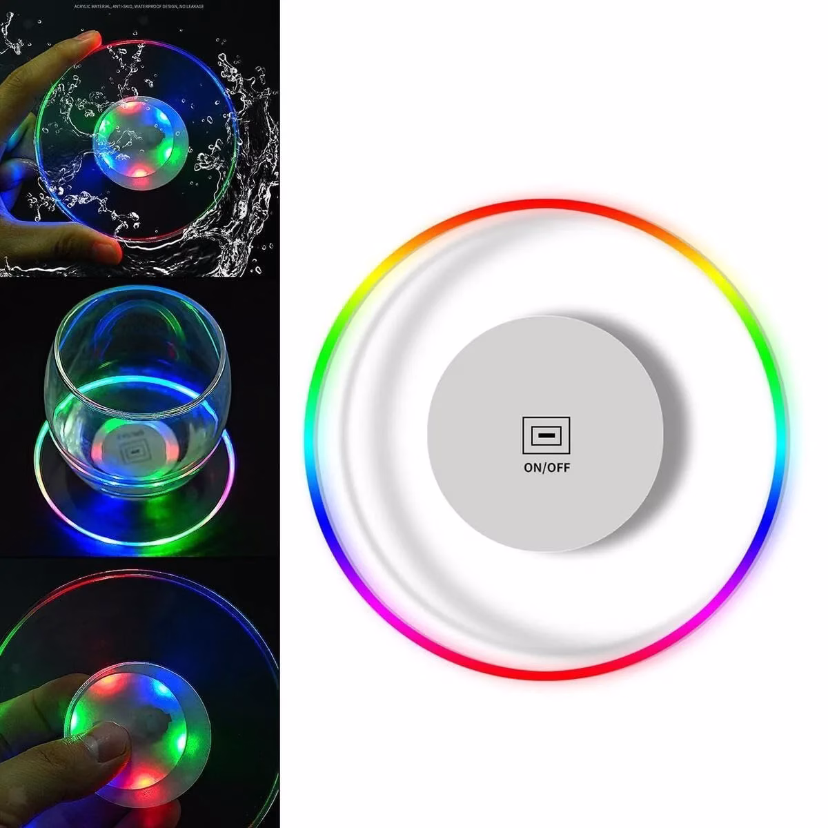61rVptFq3sL-jpg.avif Shopkwik Led Coaster, Ultra Thin Luminous Acrylic Coaster for Parties & Home Decor (Standard, 1) - Image 1