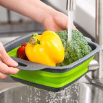 Shopkwik Foldable Collapsible Kitchen Colander Square Collapsible Washing up Bowl Silicone Strainer Filter Basket (Multi-Colour)