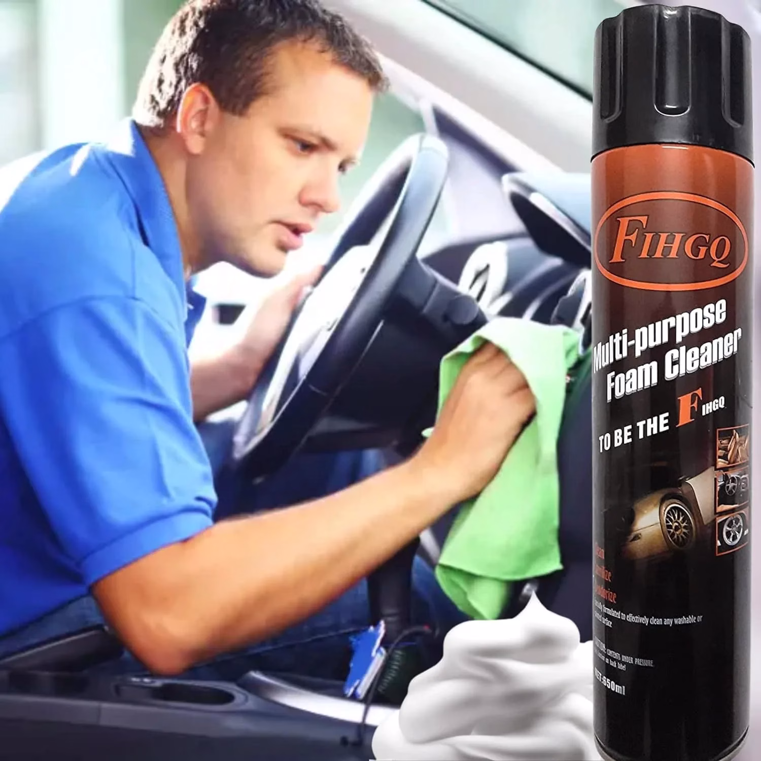 714FKGwCYOL._SL1500-jpg.avif Shopkwik Multipurpose Foam Cleaner Spray Foam | American Formula Spray For Car Sofa Leather Carpet Cleaning | Dashboard, Steering, Doors & Seat Cover Cleaning - 500 ML (Pack of 1) - Image 1