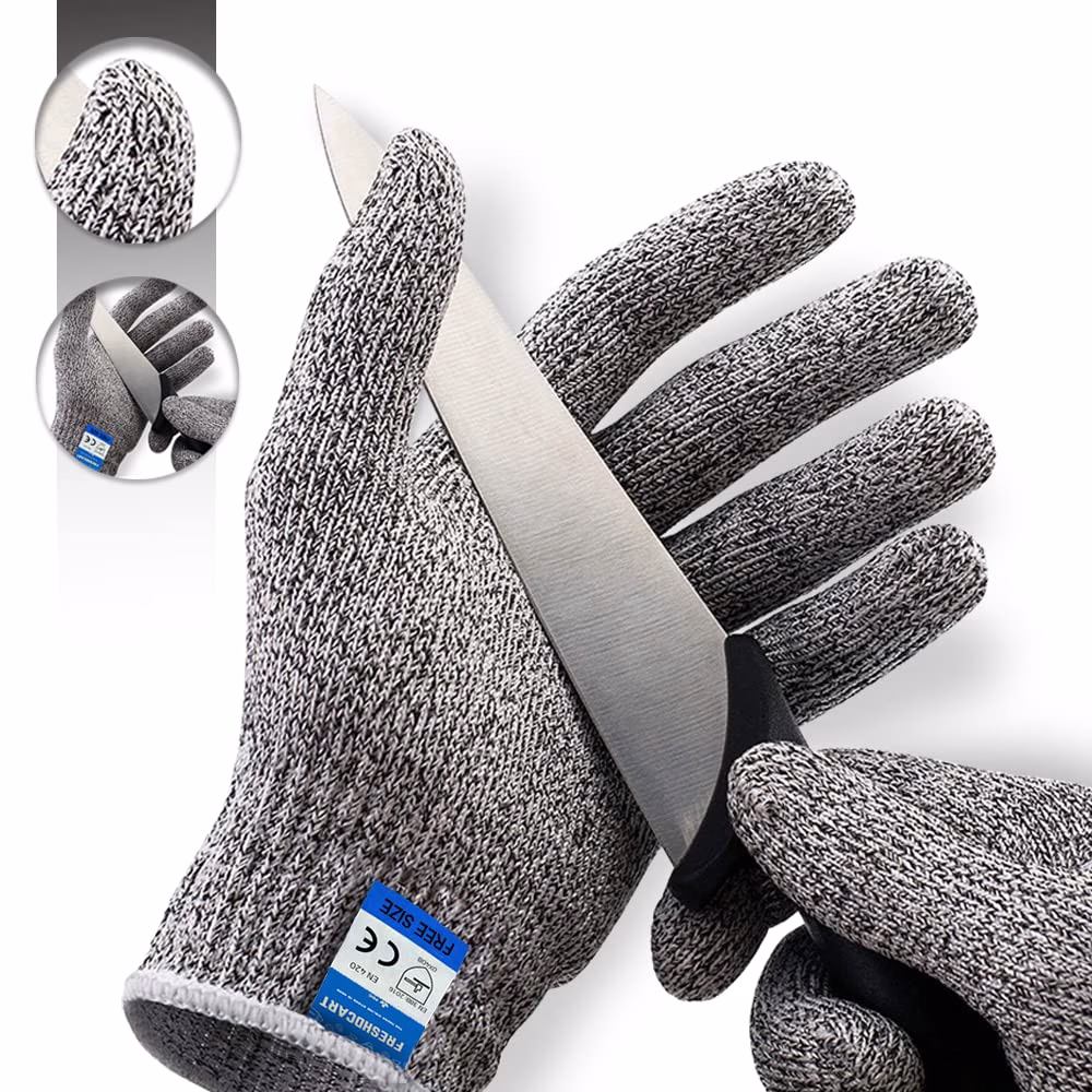 714WAKmQieL._SL1000.avif Shopkwik Rubber Karo-988S Anti Cut Resistant Level 5 Protection With Elastic Hand Fitting Safety Gloves (Free Size, Grey, 1 Pair), Pack of 1 - Image 1
