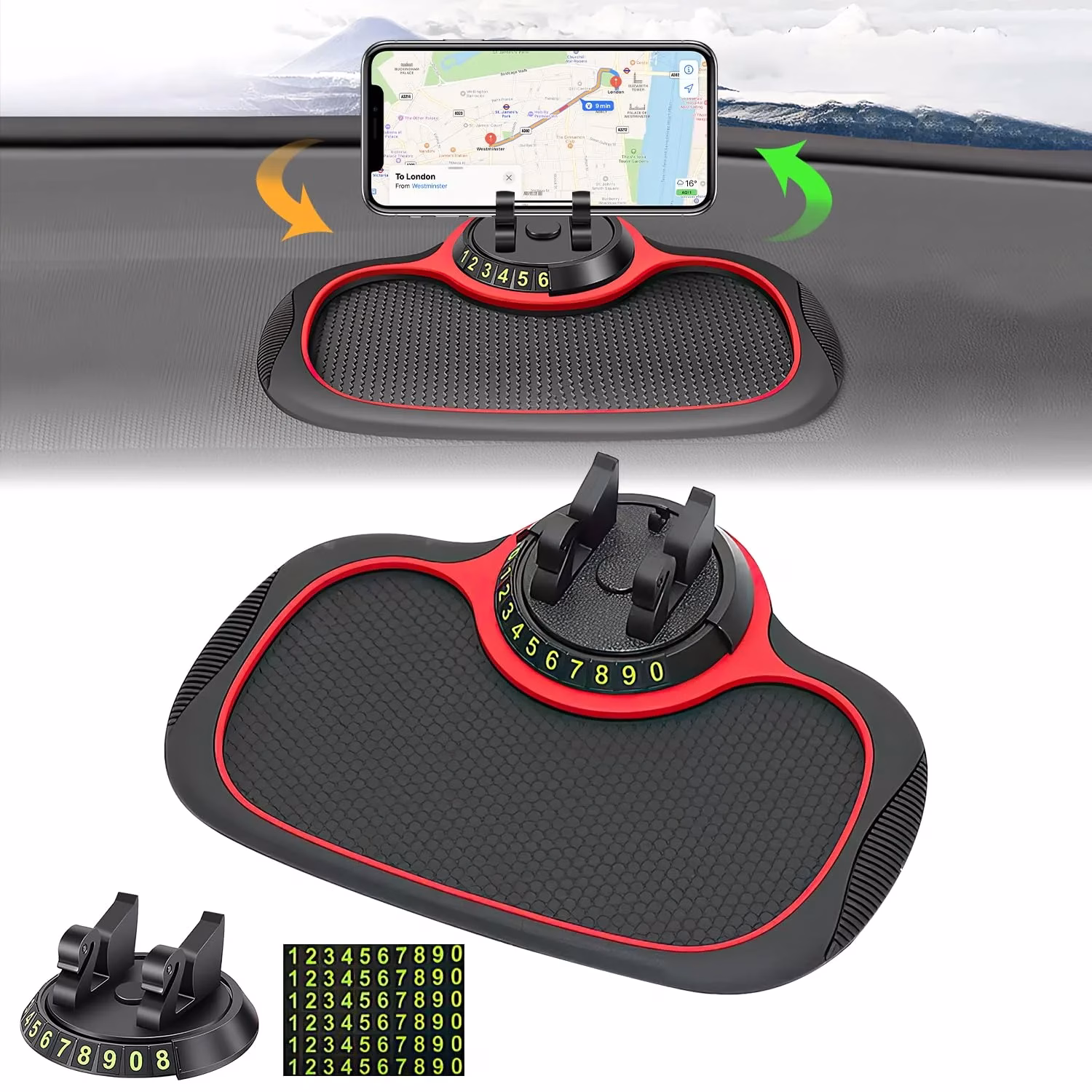 717TcAnm7eL._SL1500-jpg.avif Shopkwik Multifunction Car Anti-Slip Mat Auto Phone Holder, Car Phone Mount Silicone Car Pad Mat, Rotatable Anti Skid Car Dashboard Sticky Pad,Universal Phone Holder for Phones, Keys, Gadgets (1 PC) - Image 1