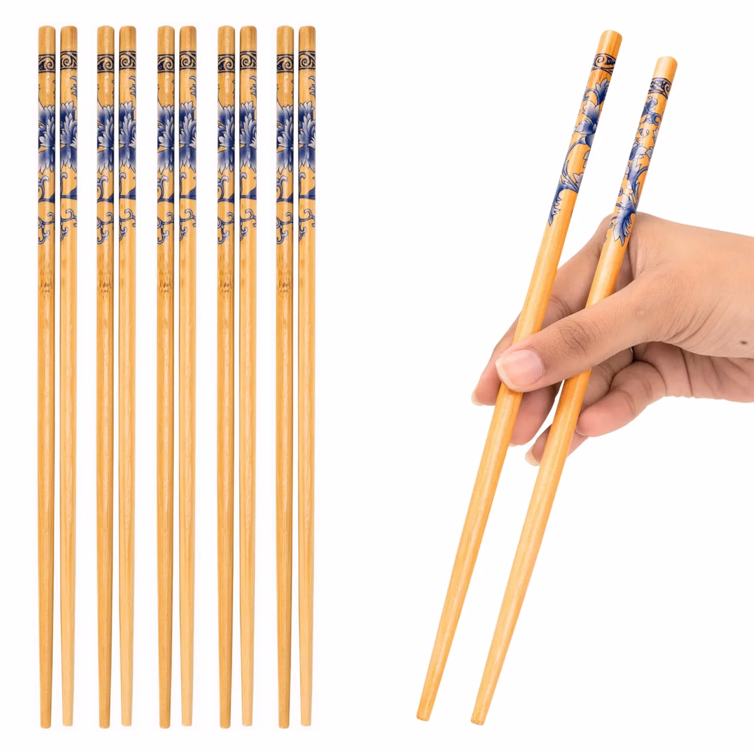 71DvNANsxtL._SL1500-jpg.avif Shopkwik) 5 Pairs Natural Bamboo Reusable Chopsticks for Sushi, Noodles, Fried Rice (24 cm, Brown) - Image 1