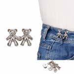 Shopkwik Adjustable Cute Bear Button Pins Buckle for Loose Jeans, Metal Pins Pearl Detachable Instant Button Pins, Set for Pants, Jeans, Skirts, Sleeves Tightener for Skirt Pants (Pack of 1, Silver)
