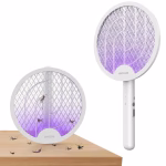 Shopkwik Foldable Swivel Mosquito Bat, 3 in 1 Mosquito Racket USB Rechargeable, Bug Zapper Electric Fly Swatter with UV Light Lamp, Hangable Mosquito Swatter Racket w/Long Lasting Lithium-ion Battery
