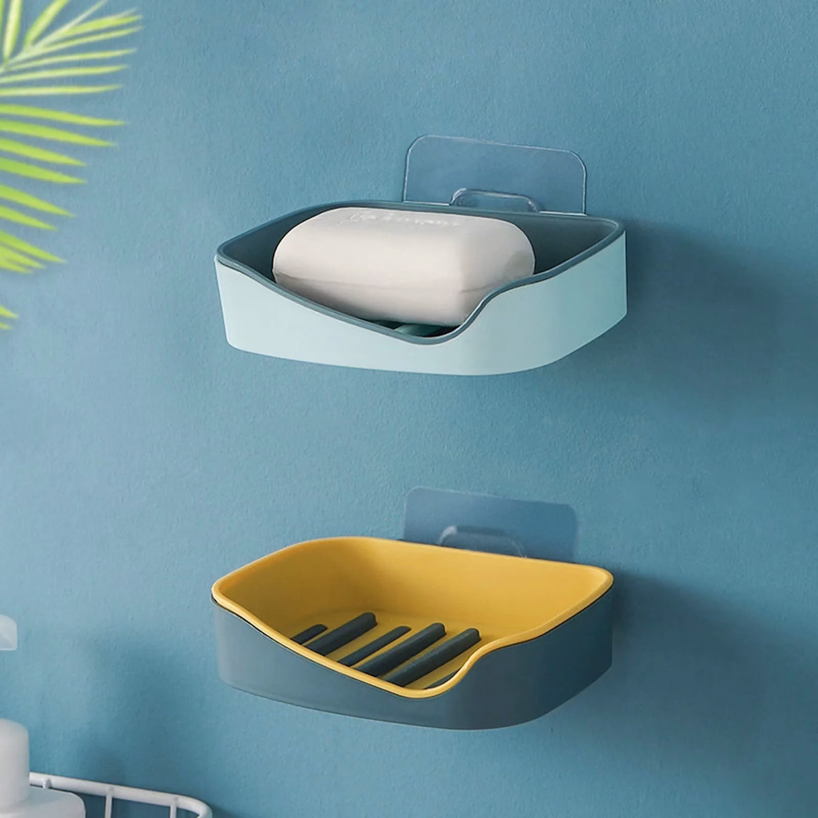 71SA5rrDZlL-jpg.avif Shopkwik Plastic Soap Stand Holder For Bathroom Kitchen Sink Magic Stickers Wall Mounted (Pack of 2 Pcs) Soap Dish Holder, Rectangular Design Random Color - Image 1