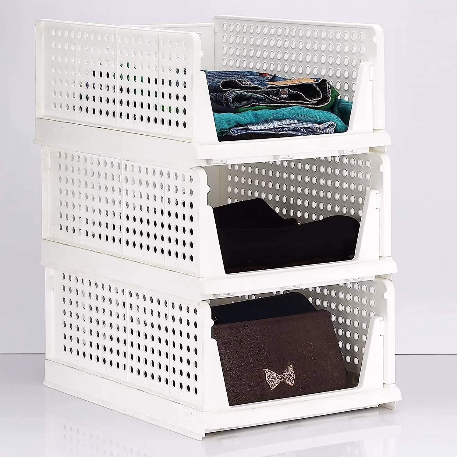 71eEOg_gGlL._SL1500-jpg.avif Shopkwik Plastic Foldable & Stackable 3 Layer Foldable Sliding Drawer Organizer and Stackable Closet Organizer for Home Wardrobe & Cupboard for Clothes - Image 1