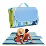 Shopkwik Picnic Blanket | Beach Picnic mat for Indoor & Outdoor, 80" x 57" Sandproof Waterproof Larger Mat for Travel, Camping, Hiking, Park Grass,Handy Mat Tote, Foldable (Blue Line, Fabric)
