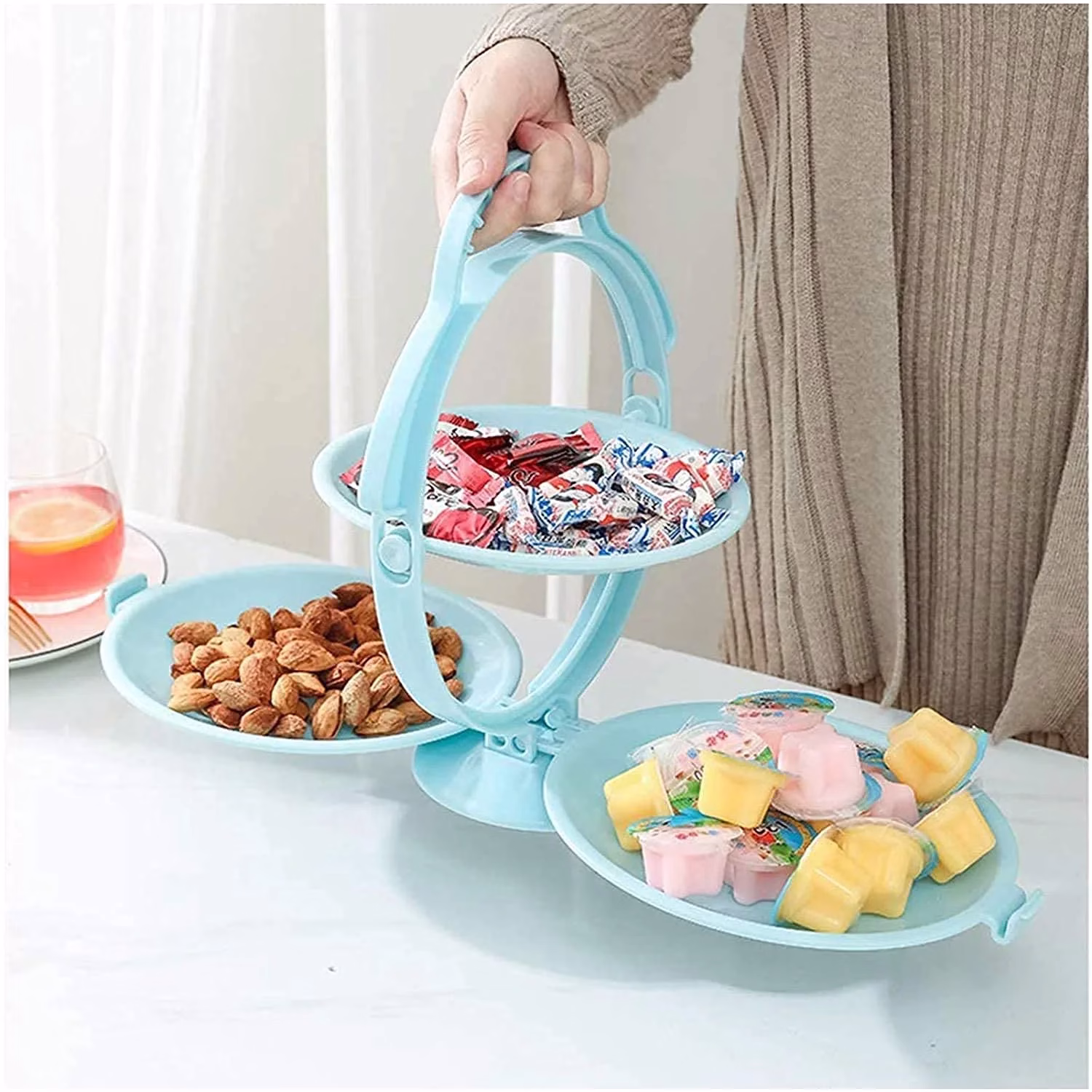 71kNQi5bXmS._SL1500-jpg.avif Shopkwik Multi-Use Foldable 3 Layer Fruit Plate, Candy Dish Fruit/Vegetable Tray Stand for Dining Table & Kitchen Counter - Image 1