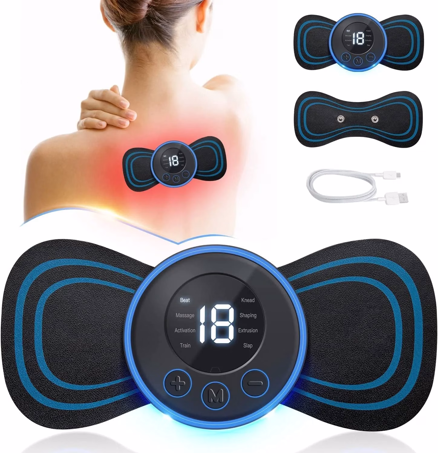 71lsFW8JDjL-jpg.avif Shopkwik Mini Body Massager With 8 Modes & 19 Strength Levels, Wireless Portable Neck Massager, Rechargeable Electric Massager Sticker, Body Massager Patch (Buttrefly pattern) - Image 1