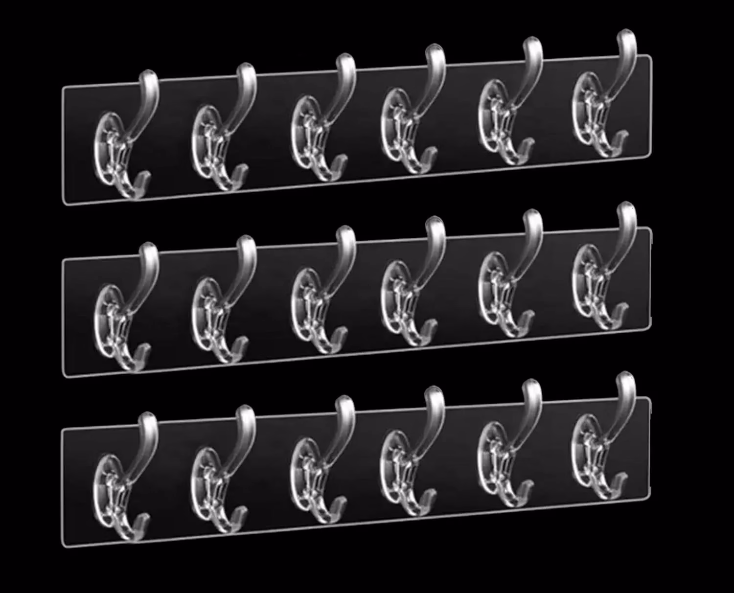 71qk80-JuEL._SL1500-jpg.avif Shopkwik 3 Pcs 6 Rows Multifunctional Transparent Sticky Hook Set Adhesive Sticker Hanger in Kitchen Bathroom Oilproof Home Wall Hanging Waterproof Seamless Invisible Strong Self Adhesive Wall Mounted - 3 Set - Image 1
