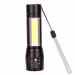 Shopkwik High Quality LED Flashlight With COB Light Mini Waterproof Portable LED XPE COB Flashlight USB Rechargeable 3 Modes Pen Clip Light Flashlight With Hanging Rope Small Size Black Colored