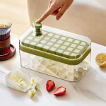 Shopkwik 2 Layer Ice Cube Tray with Lid & Bin, Square Ice Cubes Molds with Ice Scoop, One Tap Easy Release & Save Space, Bpa Free Ice Cube Storage Container 64 Ice Cubes