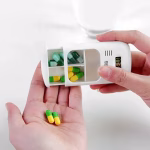 Shopkwik Travel Pill Dispenser Case, Pill Reminder Medicine Dispenser Two Slot Pill Box with Alarm with 0.7 Inches LCD Transparent Card Buckle Holder for Elders, White color, 1Pcs