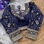 Navy Blue Long Sleeves Bridal Blouse – Heavy Embroidery